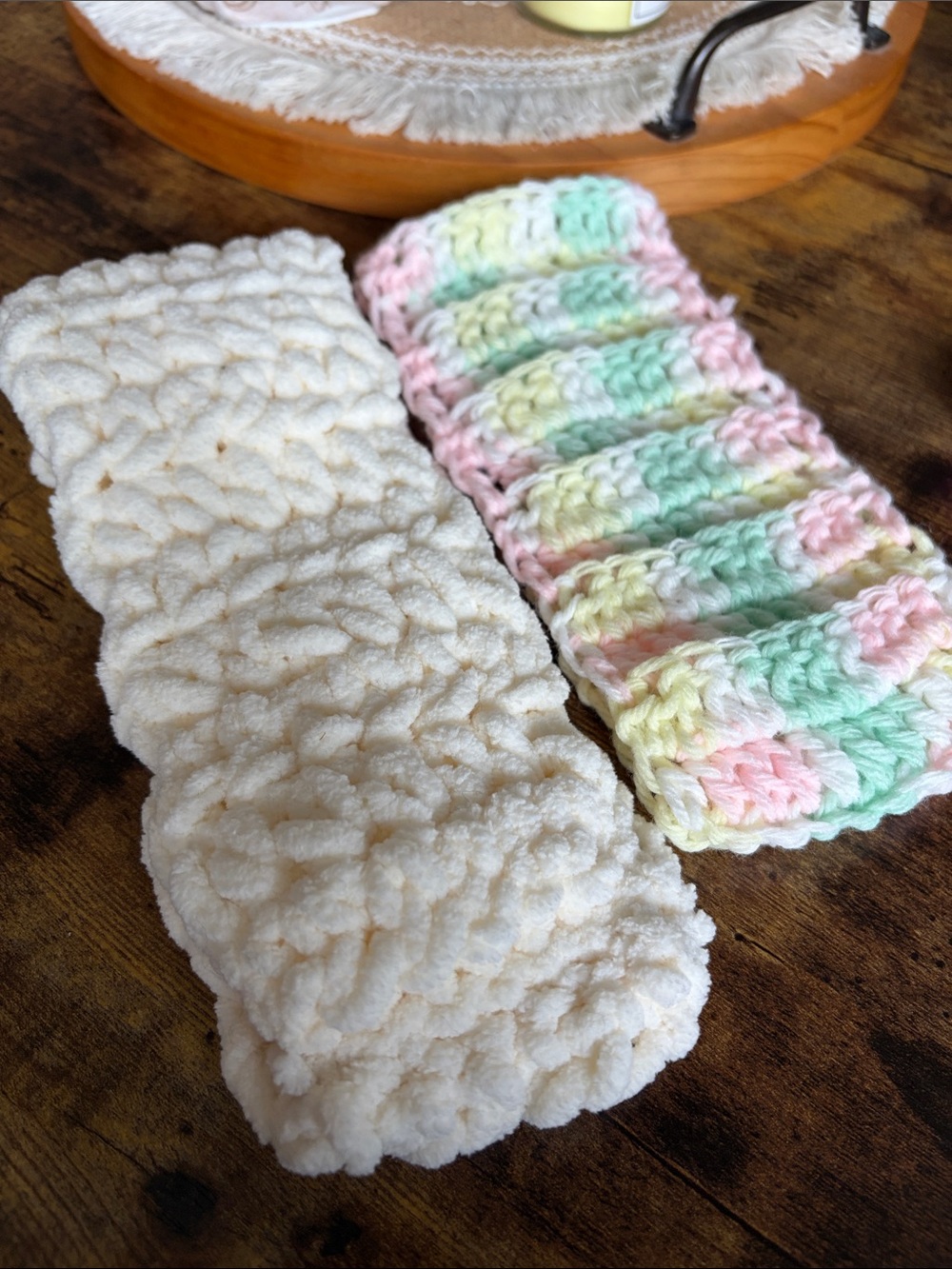 Handmade Crochet Chunky Headband Set - Pastel Multicolor & Cream